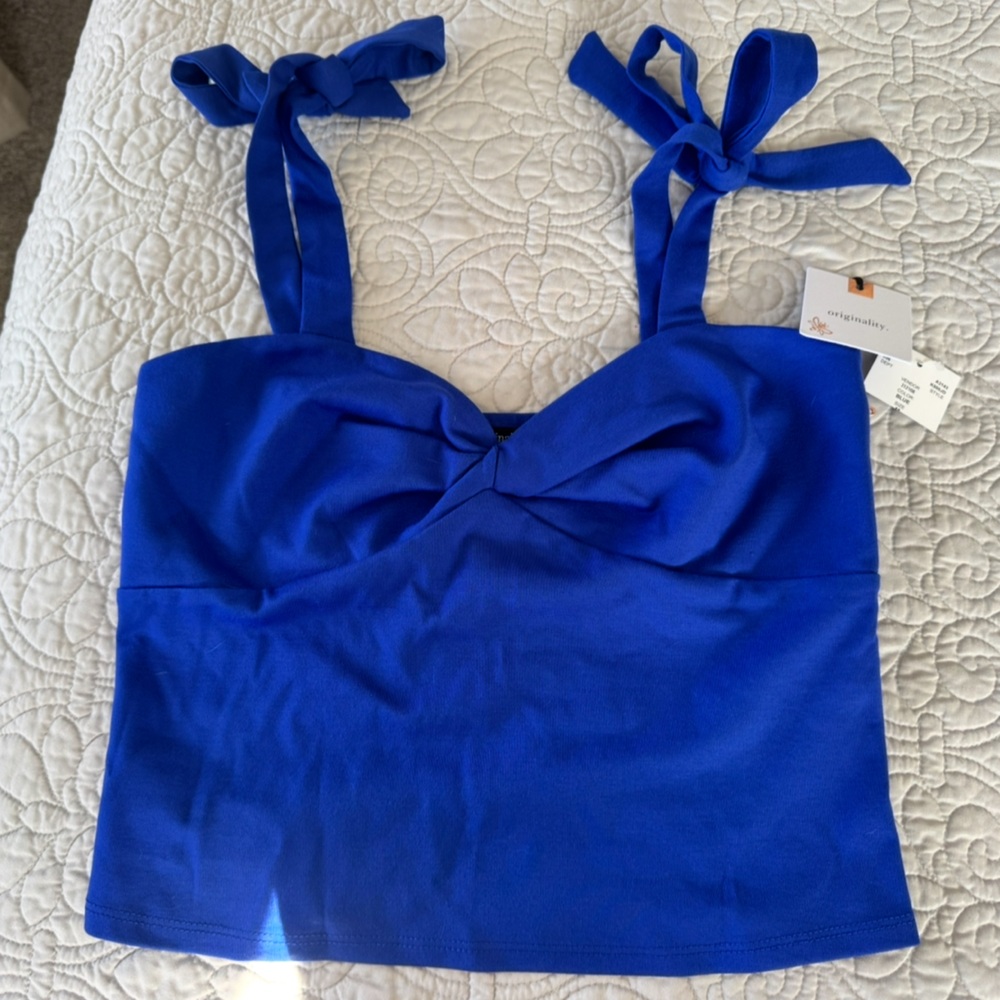 Originality Bright Royal Blue Knit Tank Top Crop Top Dry Goods Medium NWT